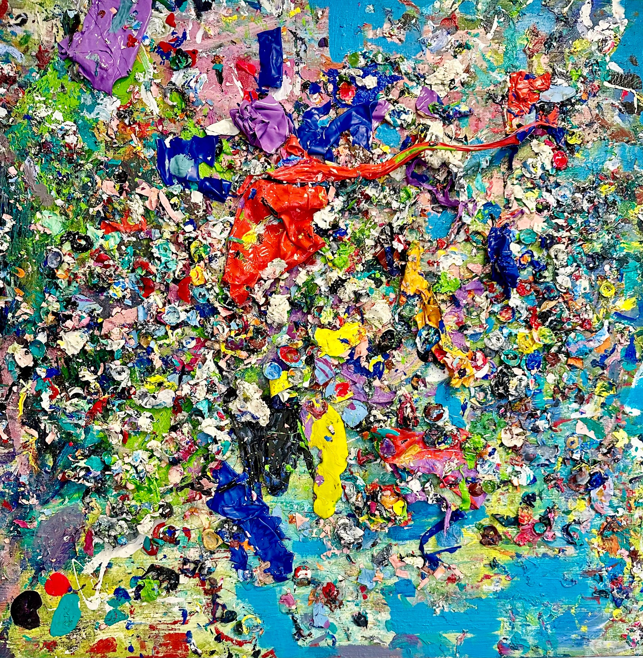 Hurricane by Damon DeWitt — reclaimed acrylic paint on panel, 48 x 48 inches, from the Consumed series