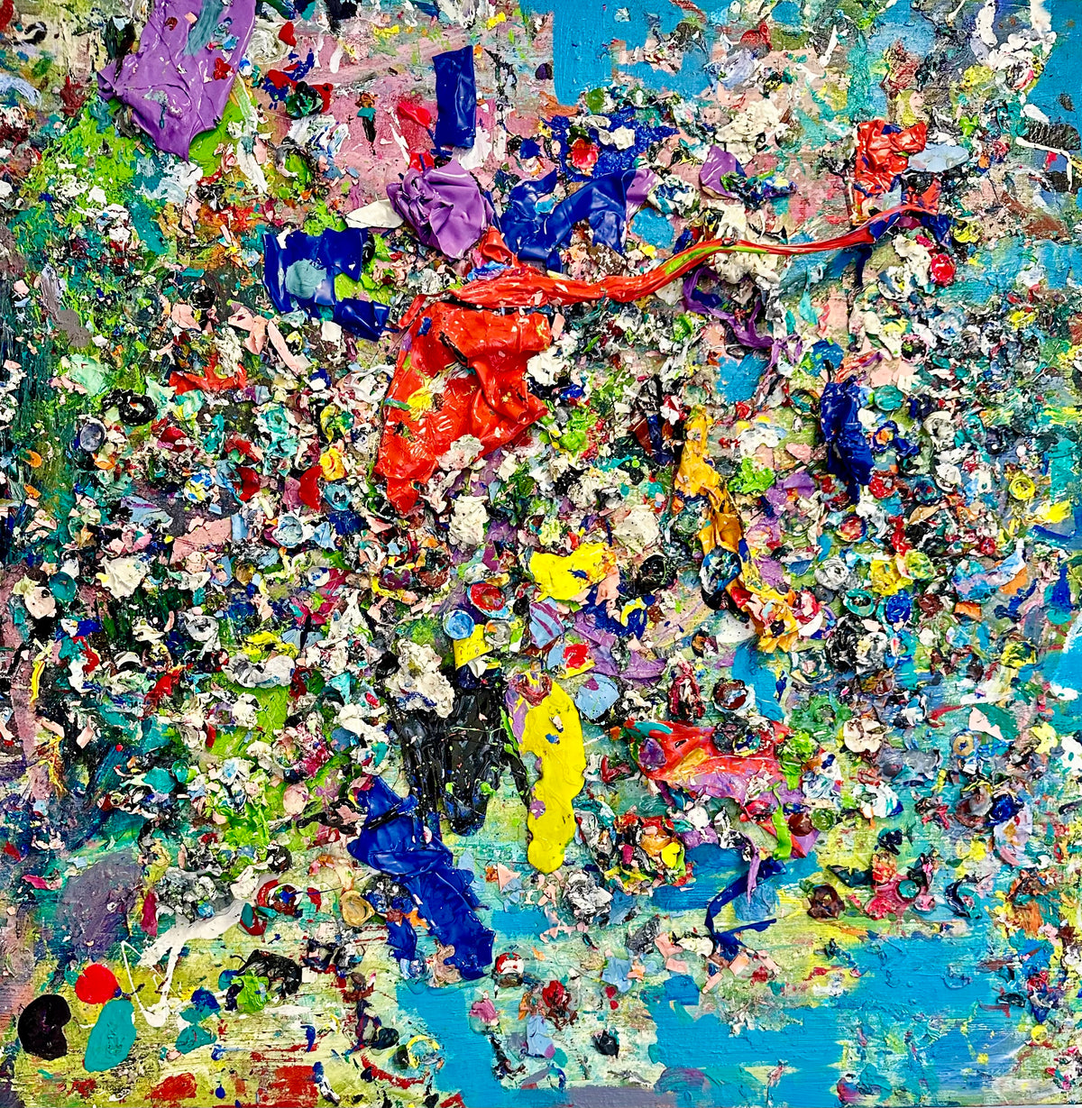 Hurricane by Damon DeWitt — reclaimed acrylic paint on panel, 48 x 48 inches, from the Consumed series