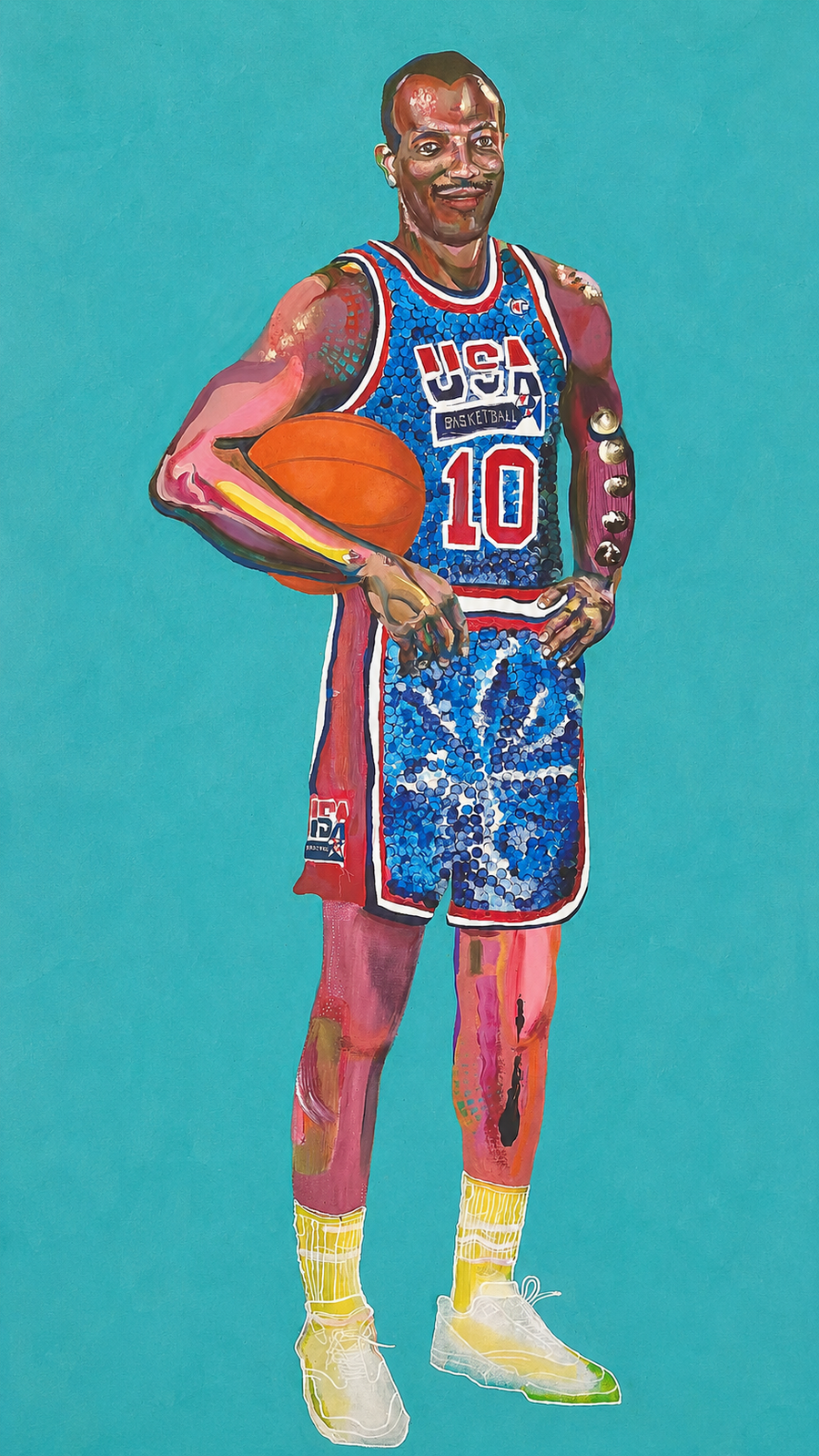 Clyde Drexler — 8'×4' original acrylic and oil portrait from the Dream Team series by Damon DeWitt
