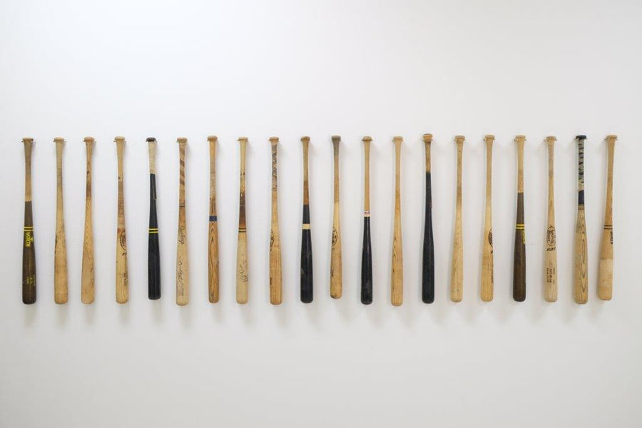 Suicide Squeeze – game used broken MLB baseball bats, close-up view