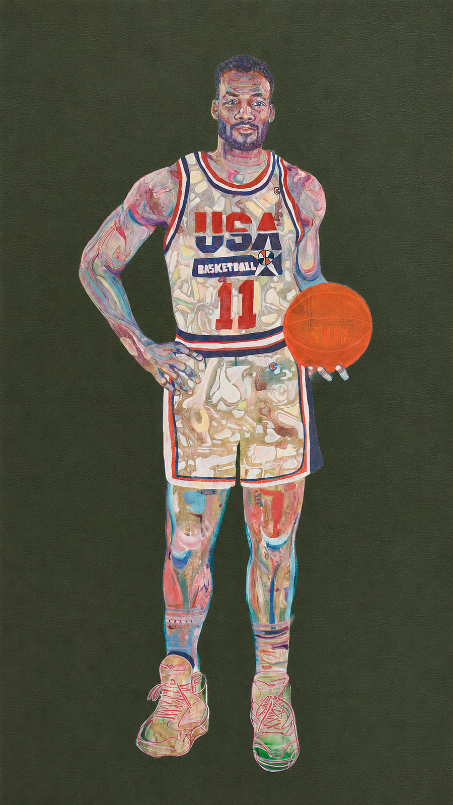 Karl Malone — 8'×4' original acrylic and oil portrait from the Dream Team series by Damon DeWitt